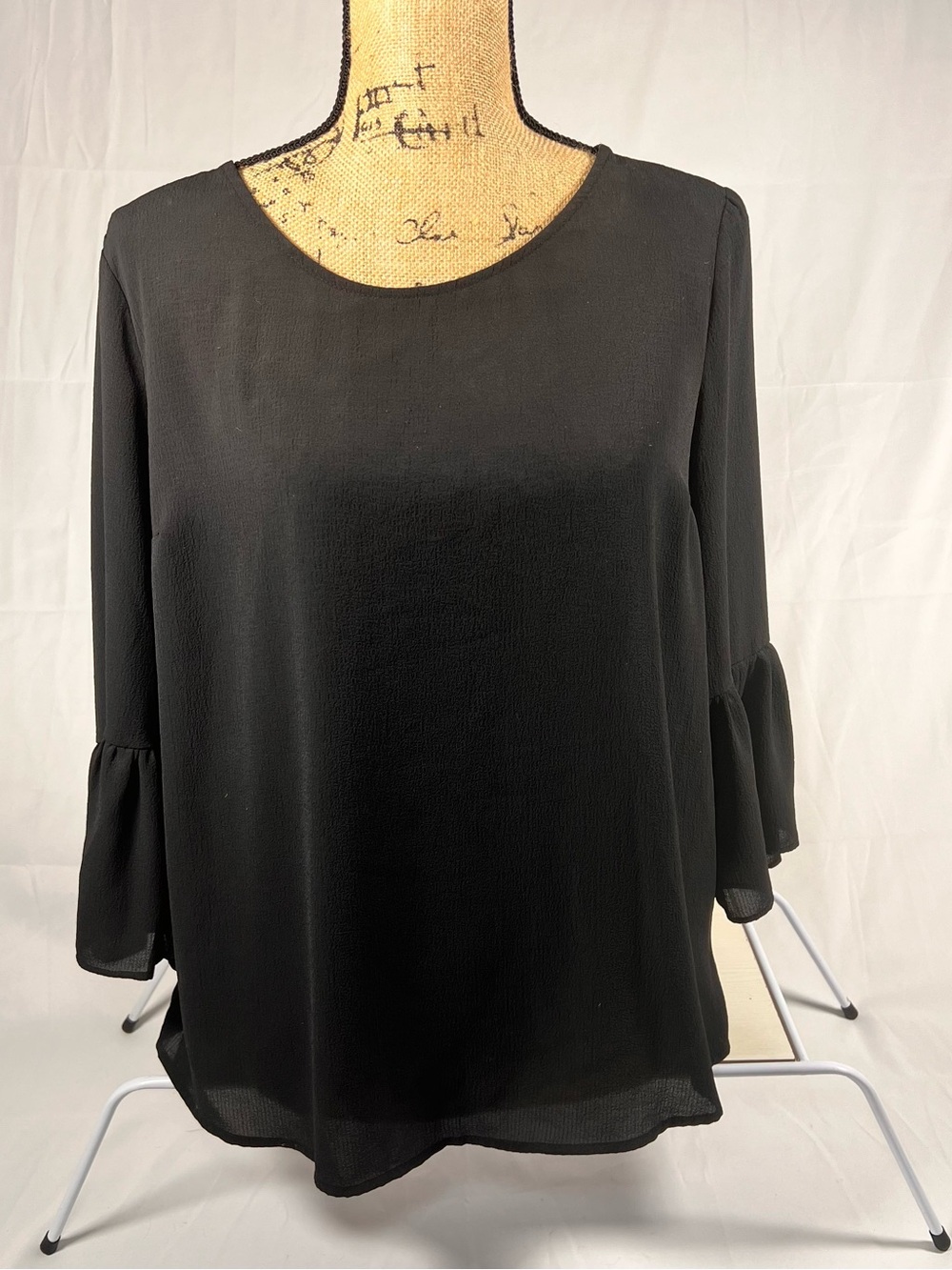 Elle Black 3/4 Sleeve Ruffle Cuff Blouse